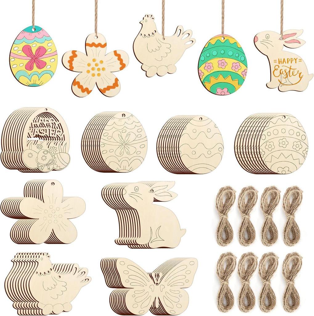 Wooden Easter Ornament DIY Kit: Children's Party Venue Decoration with Hemp Rope