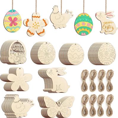 Wooden Easter Ornament DIY Kit: Children's Party Venue Decoration with Hemp Rope