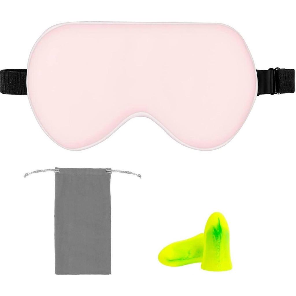 Natural mulberry silk curved sleeping eye mask with adjustable straps, one size fits all, pink
