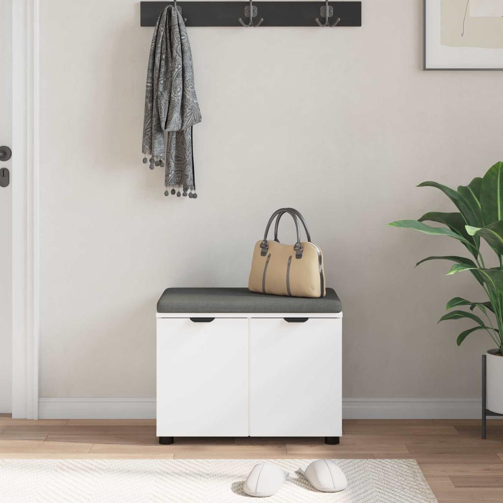Hallway Bench with Cushion Shelf and Storage White 60 X 38 X 46 Cm
