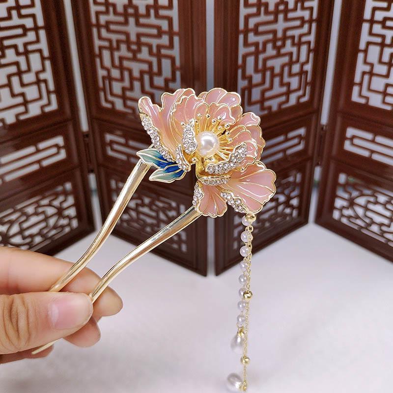 

Elegant Peony Pearl Tassel Hairpin - Premium Hanfu Accessories for Women