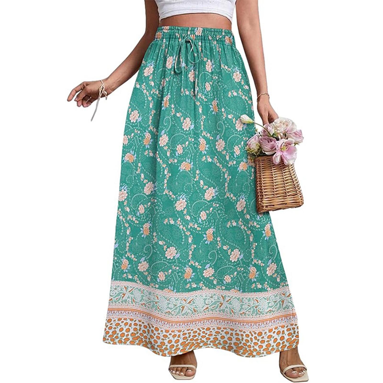

Ladies Skirt Summer Printed Loose High Waist Big Swing Skirt L