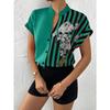Elegante Mode Gestreifte Floral Bedruckte V-Ausschnitt Kurzarm Street Knopfleisten Hemden 2025 Sommer Lässiges Lockeres Oberteil Bluse Damen Blusas