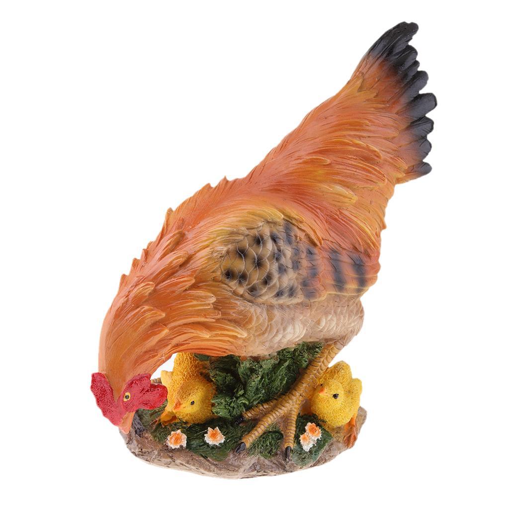 Hen Statue Outdoor Resin Foraging with Baby Chick for Patio Lawn Yard Gardening, Housewarming