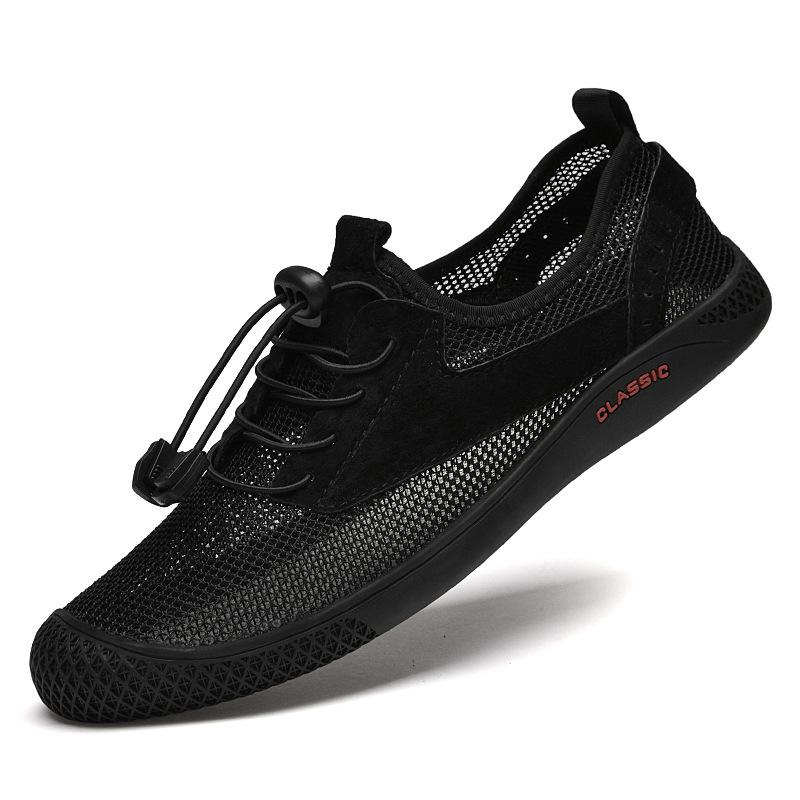 Men's Shoes Breathable Hollow Mesh Shoes Men's Lightweight Soft-soled Sports Shoes Casual Mesh Trendy Shoes Sand Color