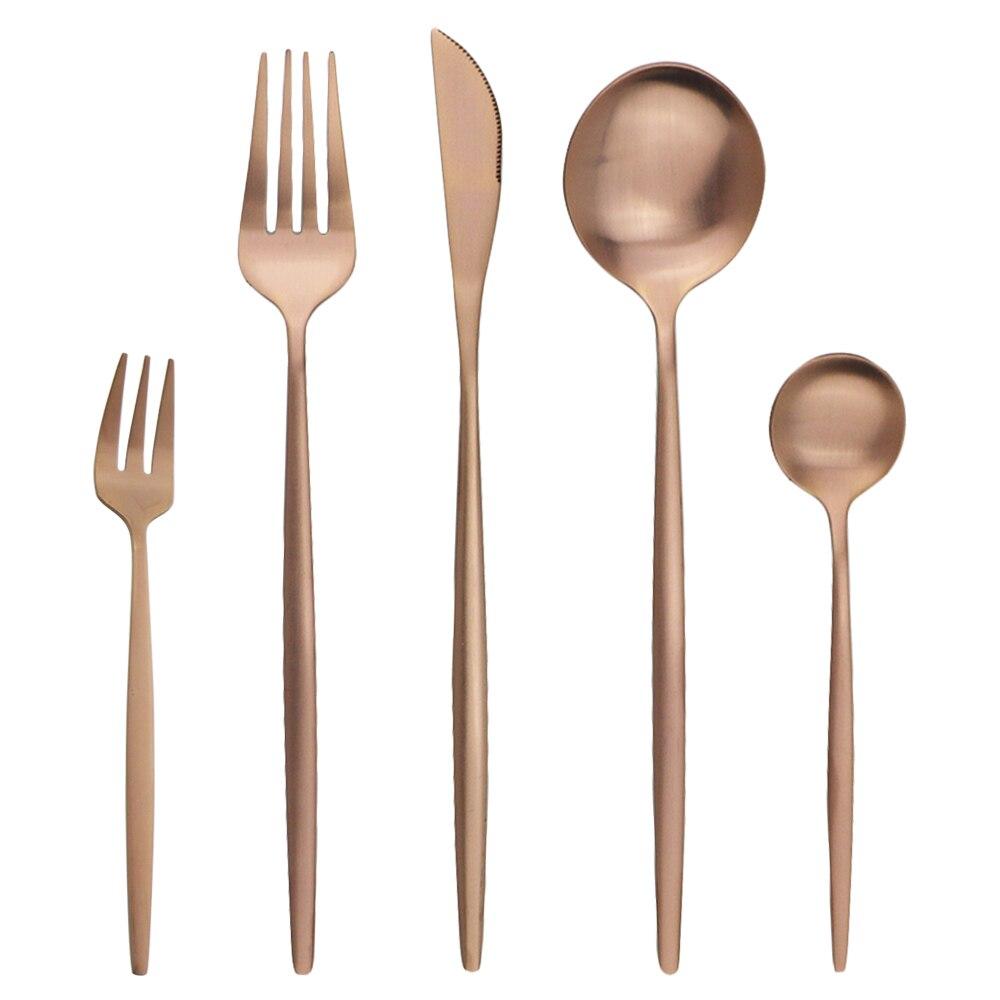 5Pcs Gold Dinnerware Cutlery Set Knife Cake Fork Tea Spoon Dinner Tableware Stainless Steel Flatware Home Kitchen Silverware Set