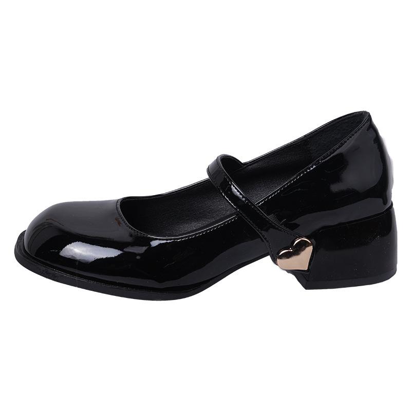 French casual red simple thick heel small leather shoes women's new spring and autumn retro skirt Mary Jane  shoes