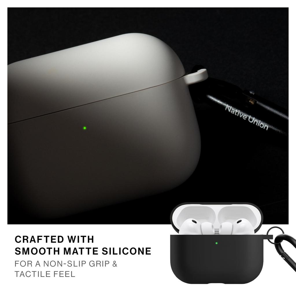 Native Union Active Case för AirPods Pro 3 - med Klämma för Fästning Överallt - Silkeslen Matt Silikonfodral (Svart)
