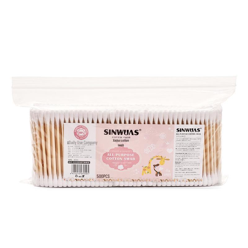 500 Wooden Double-Headed Cotton Swabs: Ideal for Ear Cleaning, Makeup Removal, and Precision Tasks.