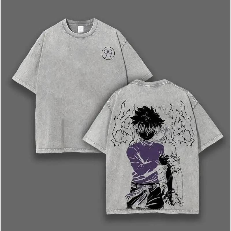 HUNTER×HUNTER Killua Zoldyck T-shirt For Men's Clothing Hip Hop Y2k Washed Oversized T Shirt Short Sleeve Cotton Soft Tees Tops