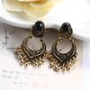 Women Summer Fashionable Retro Ethnic Style Carved Beads Black Gemstone Tassel Earrings Earrings Exaggerated Earrings Gifts