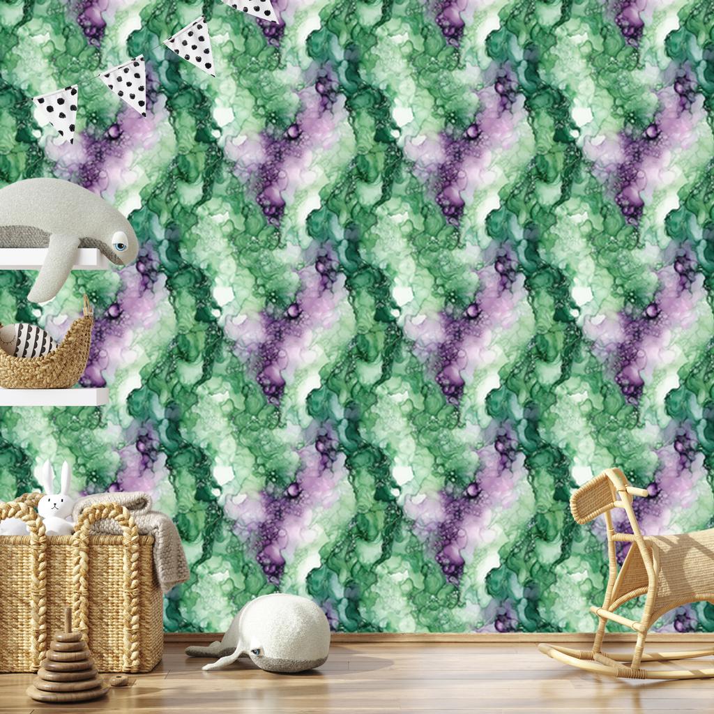 Ink Green, Sea Green and Purple Wallpaper for Living Room and Bedroom 50x1000