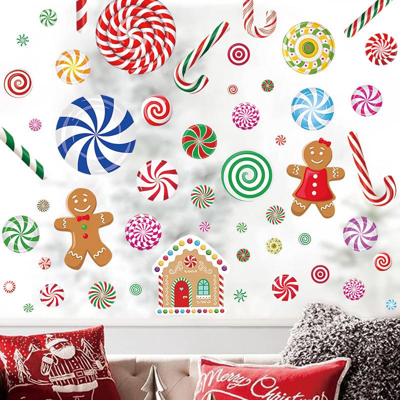 Christmas candy home decoration wall sticker self-adhesive cartoon gingerbread man window sticker refrigerator sticker Christmas decorations