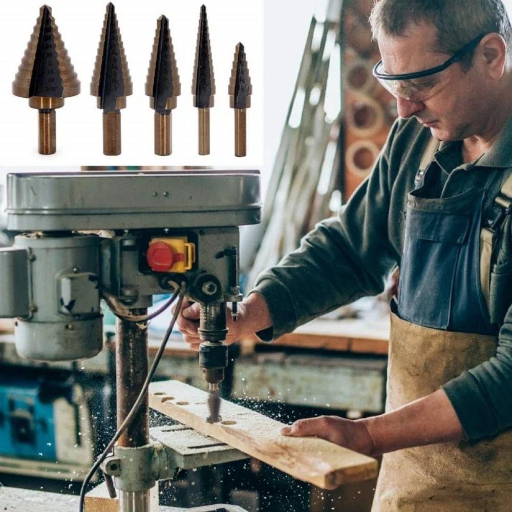 5Pcs 50 Sizes Multiple Hole Drill Cobalt Titanium Cone Drill Durable Step Drill Set  Hole Opening