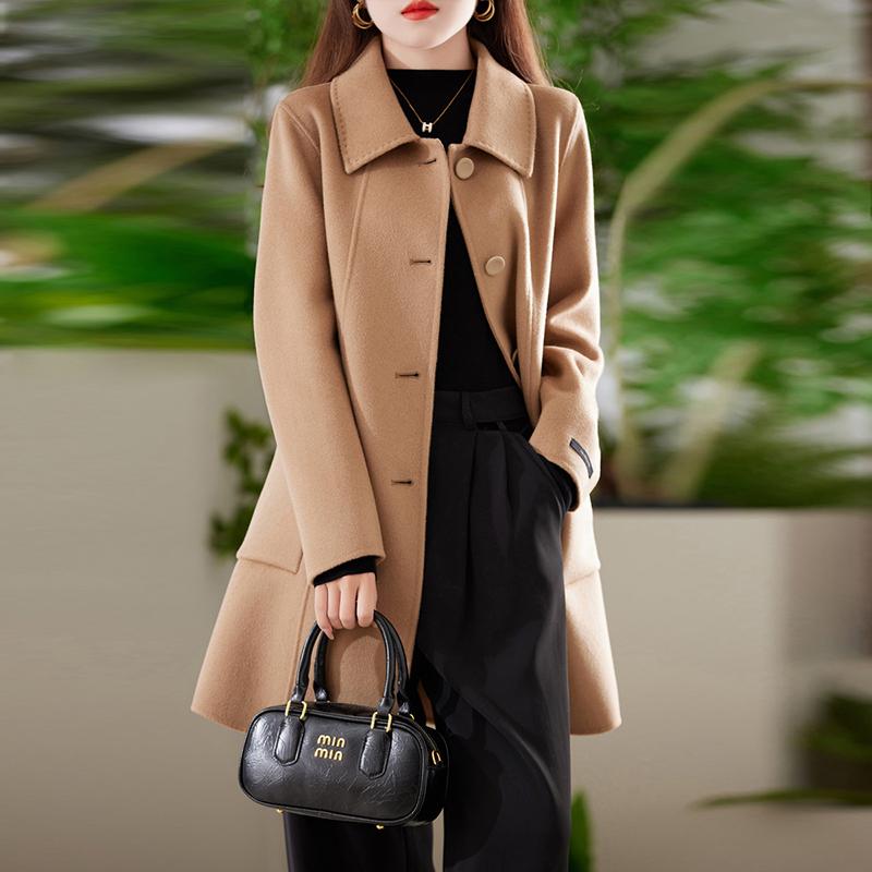 100% Wool Women Coat TIDENOVEL Autumn Wool Long Coat Handmade Pea Coat Winter Warm Wool Long Jacket Overcoat