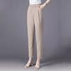 Summer Thin Ice Silk Cropped Casual Harlan Pants Women Solid Elastic Waisted Pockets Fashion Versatile Loose Straight Trousers