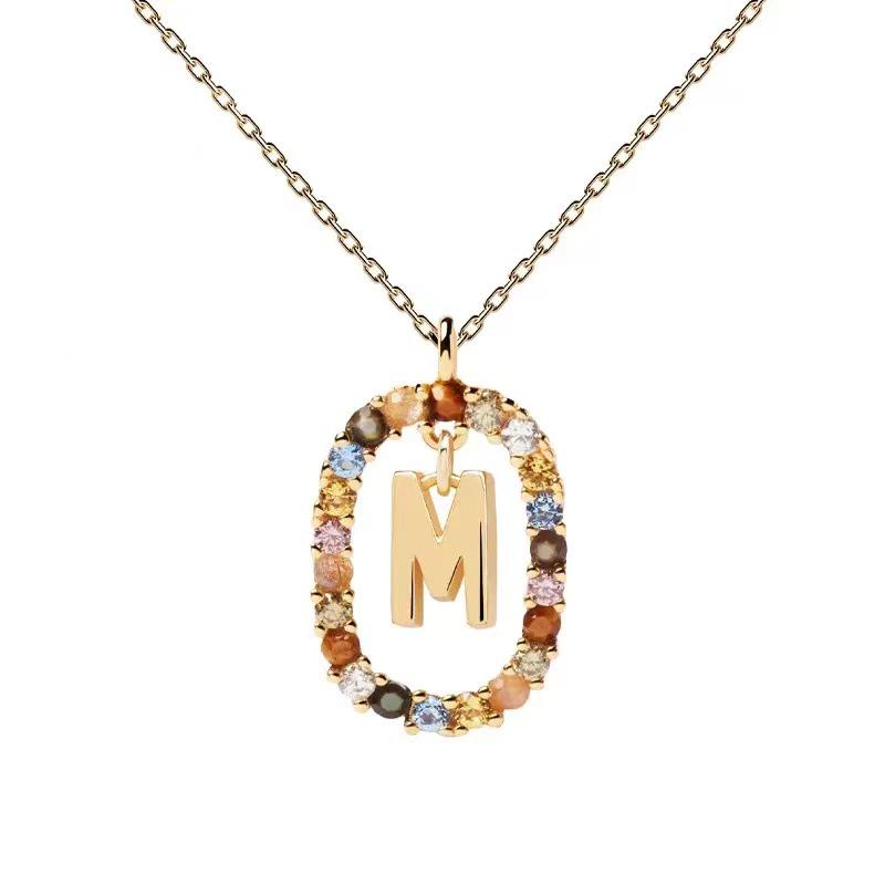 Colored Zirconia 26-Letter Necklace: European & American Style Simple Clavicle Chain Pendant
