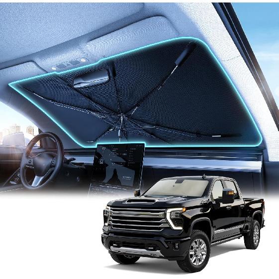 Upgrade Nmoiss Windshield Sun Shade Umbrella - [Vinyl Coating Heat Shield] Protect Car from Sun Rays & Heat Damage Keep Cool and Protect Interior,