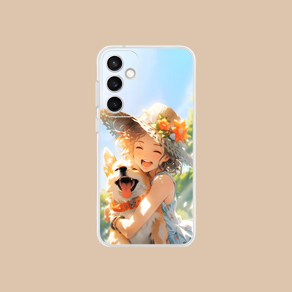 

Girl Dog Puppy Clear Mobile Phone Case for Samsung Galaxy S25 S24 S23 S22 S21Plus FE Ultra Colorful Cover Galaxy S24