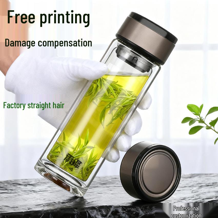 High-Temperature Resistant Double-Layer Printed Borosilicate Glass Tea Cup
