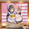 Anime Maid Girls Pink Flag Tapestry  Kawaii Polyester Wall Hanging for Bedroom Dorm Anime Decor