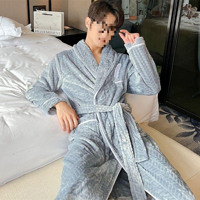 G5Z Winter Flannel Couple Robe: Men's Coral Fleece & Women's Plus Velvet Thick Warm Pajamas Bathrobe.