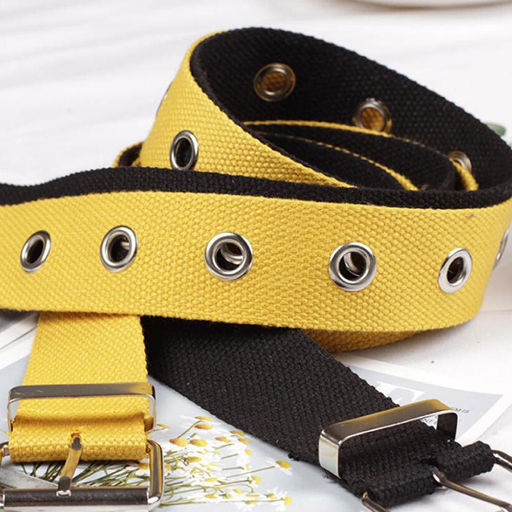 Men Women Fashion All Match Pin Buckle Hollow Out Holes Canvas Waist Belt