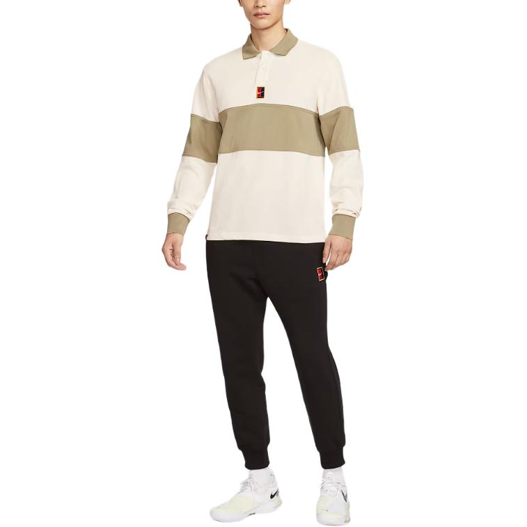 Nike Heritage Mens Long Sleeve Rugby Polo Shirt Pale Ivory Olive HQ1749-110