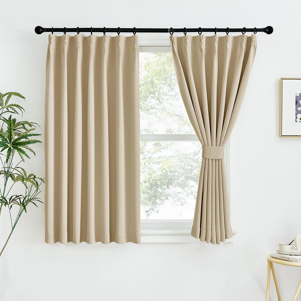 PONY DANCE Small Window UV Perfect for Home 100cm Wide X 80cm Set of Beige Curtains, Soundproof, Heat-Retaining, Thick, Insulated, Energy-Saving,