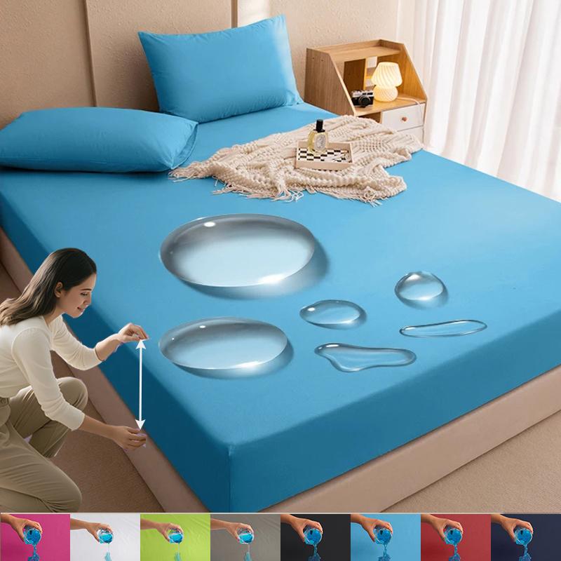 2025 Solid Color Bed Fitted Sheet Waterproof Bedcover Bed Sheet 1pc Mattress Cover Soft Comfortable Fitted Sheet Washable Durable Mattress Protector