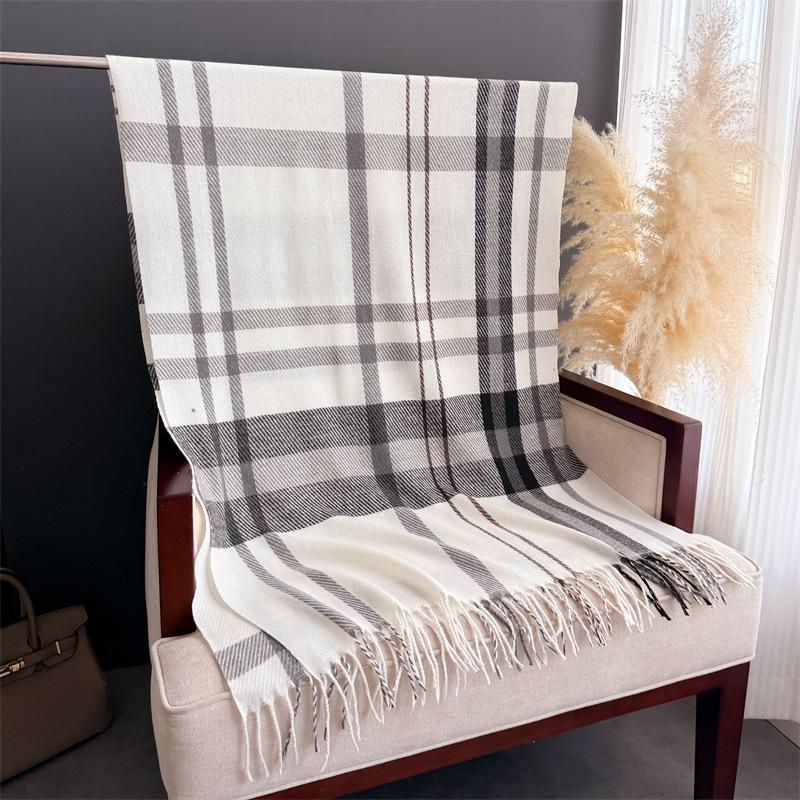 Korean Retro Plaid Autumn and Winter Warm and Cold Scarf Shawl Commuting Versatile Couple Tassel Imitation Cashmere Scarf