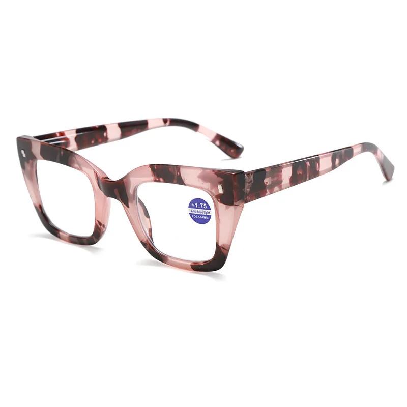New Anti Blue Light Reading Glasses with Stylish Thick Frame and Large Frame Color Blocking Glasses Diopter To +4.0 Unisex