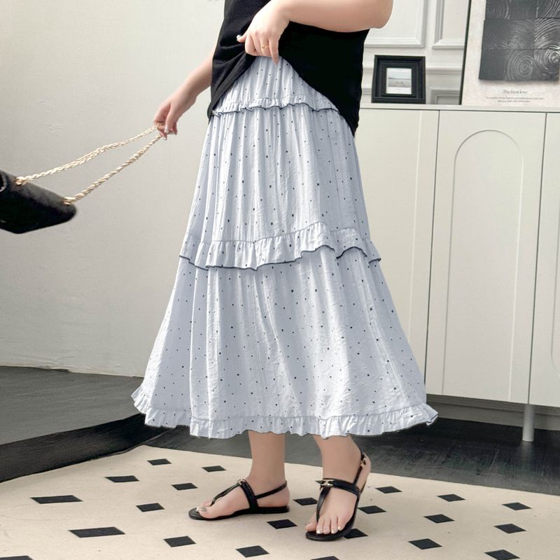

Plus size women clothing [Intellectual Romantic Polka Dot Cake Skirt] 2025 Early Summer Wear High Waist Loose Casual Skirt Light Blue 4XL