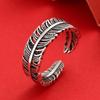 Women's S925 Sterling Silver Blackened Thai Feather Ring - European Retro Style.