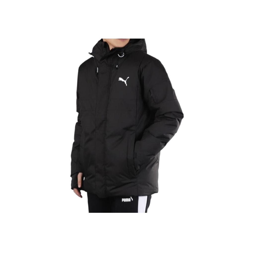 Puma Essential Logo Print Color Block Hooded Down Jacket Men Outerwear Black 530695-01