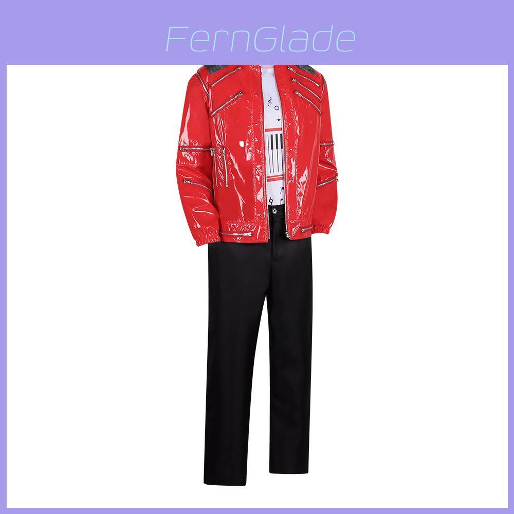Michael Jackson Stage Costume Set With Red Pu Leather For Cosplay And Performance