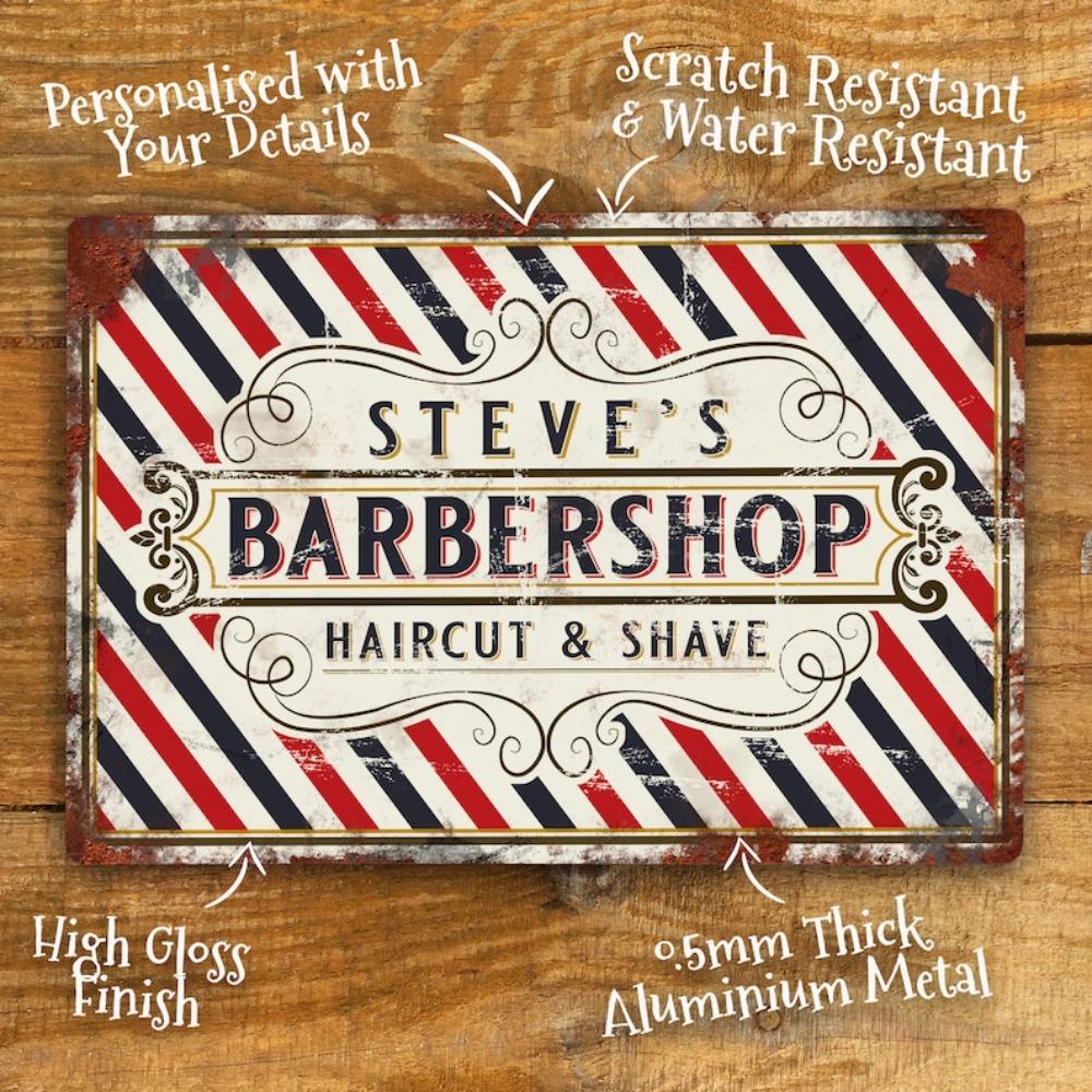 

1pc Waterproof Barber Shop Metal Sign Retro Wall Decor Man Cave Distressed Hair Salon Plaque чорний