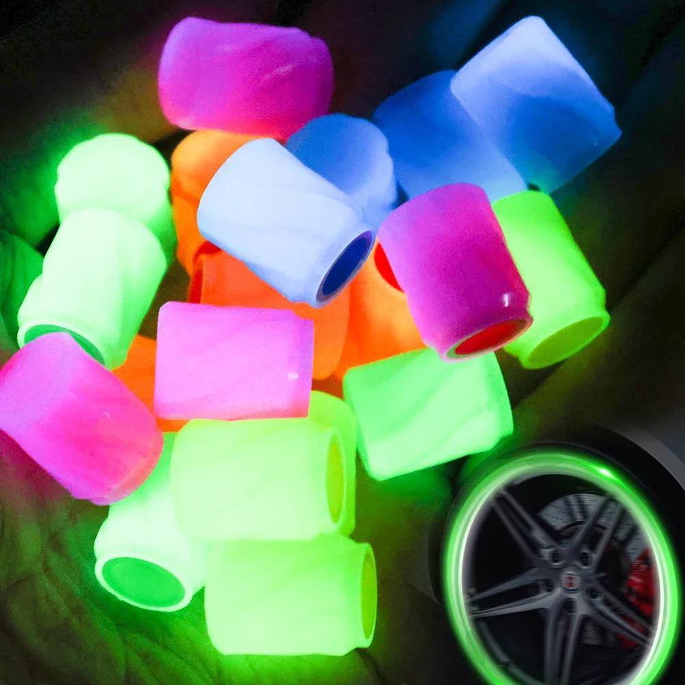 Car Tire Luminous Valve Caps Car Motorcycle Bike Wheel Valve Dustproof Protective Cover Car Tyre Night Glowing Decor Accessories
