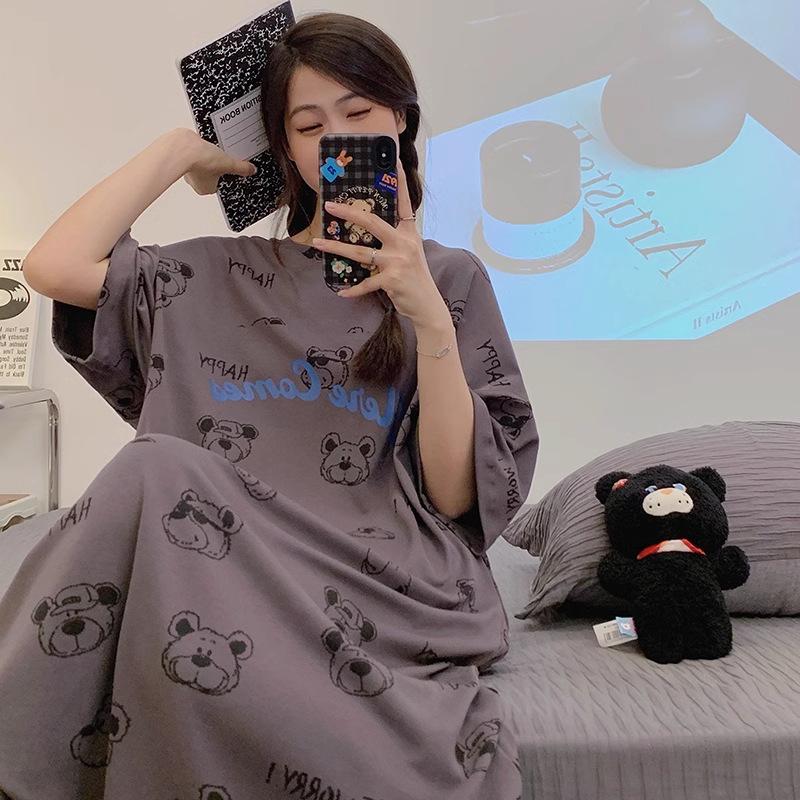 Pajamas Women's Summer Thin Pajamas Short Sleeves Large Size Fat Mm Medium and Long Pajamas Pajamas Loungewear