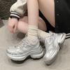 Fashion Sneakers Women Mesh Mixed Gray Round Toe Lace-up Thick Sole 2024 Spring Breathable Female Shoes Handmade