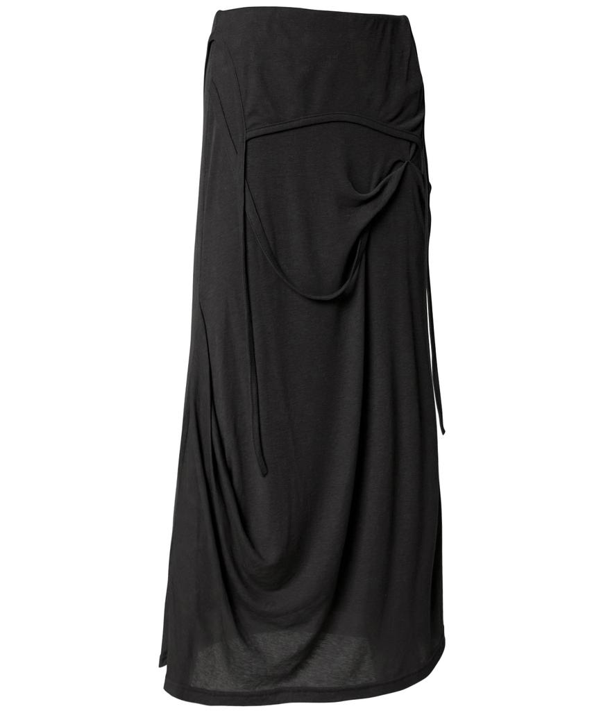 Peulleeoeob Asymmetrical Draped Long Skirt (Fl-263_Black)