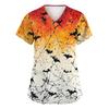Women's Fashion V-neck Short-sleeved Work Uniform With Pockets, Halloween Print Top