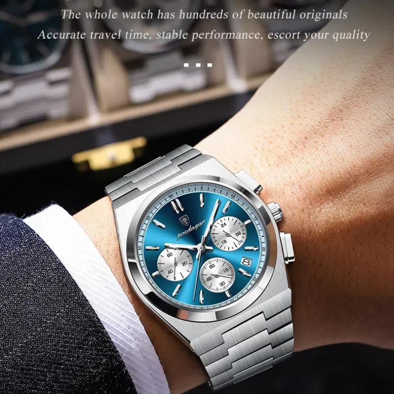 POEDAGAR Luxusní hodinky Quartz Sportovní vojenské hodinky pro muže Vodotěsné hodinky z nerezové oceli se světelným datem a chronografem