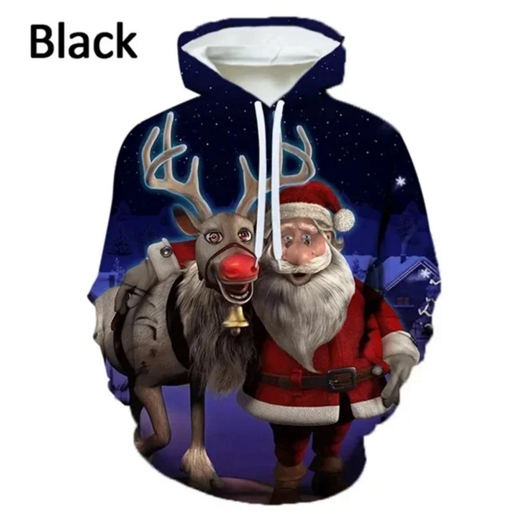 Christmas Hooded Ladies Sweatshirt 3D Cartoon Pattern Printing Casual Pullover Hoodie Kangaroo Pocket Long-sleeved Top