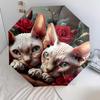 Hairless Cat and Rose Pattern, Automatic Folding Umbrella, Portable and Foldable Design, 8 Ribs, a Christmas or Birthday Gift.