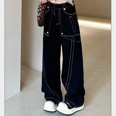 Y2K American Retro Wide Leg Jeans Women High Waist Loose Straight Denim Pants Female Vintage Basic Simple Jeans