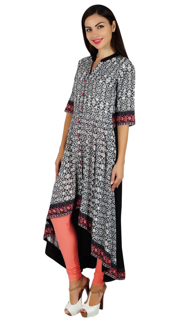 Bimba Womens Asymmetrical Kurta Long Kurti Mandarin Collar Chic Fashion Dress Designer Custom