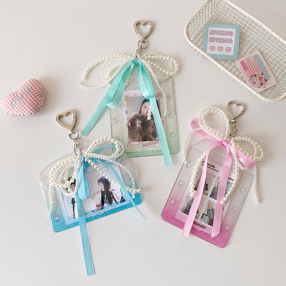 With Keychain DIY Ribbon Photocard Holder Idol Card Display Protector  School Stationery