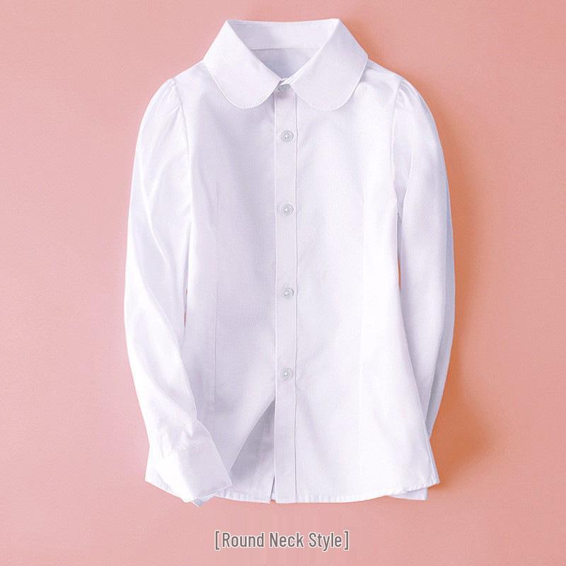 Camicia Bianca Uniforme a Maniche Lunghe in Puro Cotone per Ragazze per Esibizioni di Scuola Elementare e Media