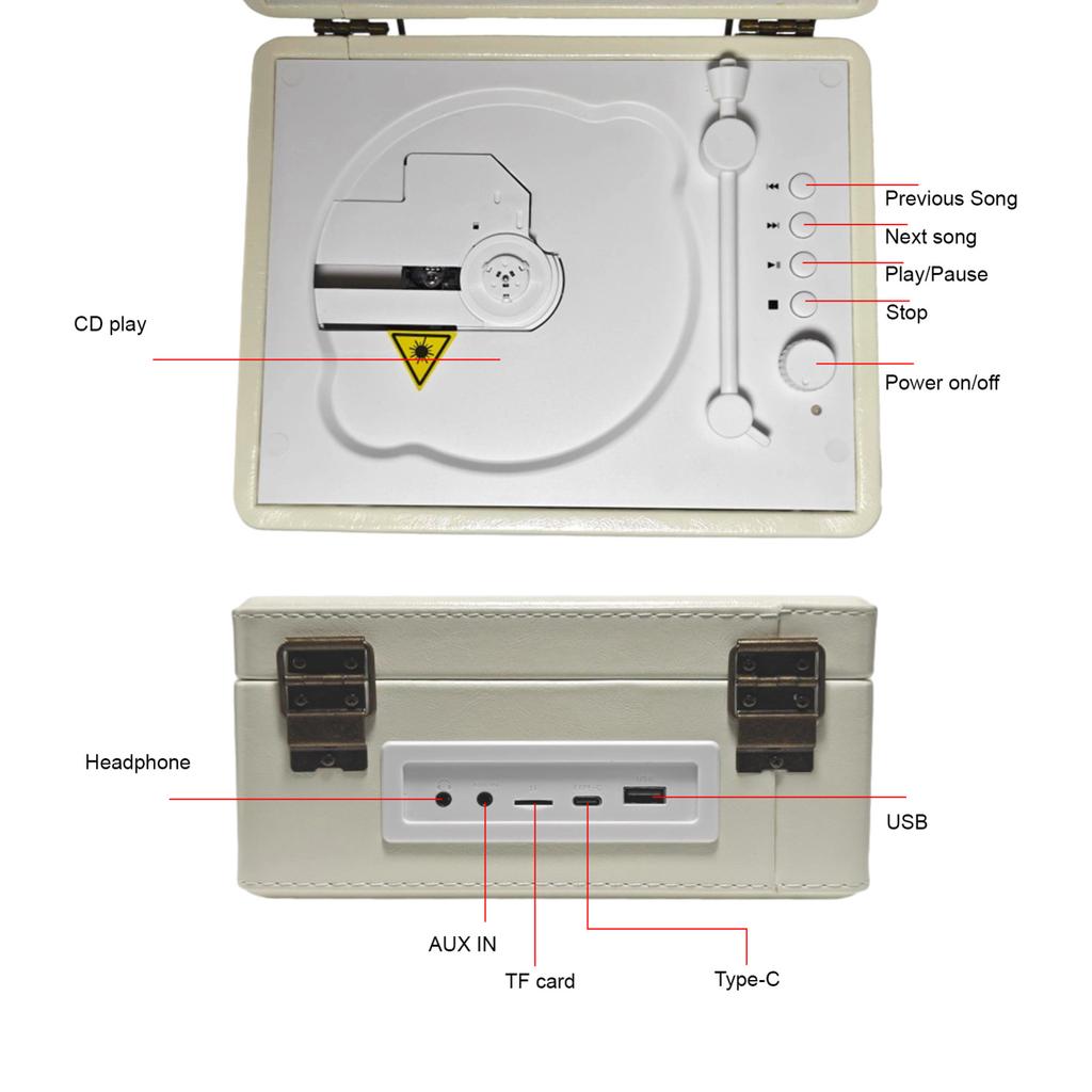 CD Player Multifunctional Tray Type BT Cassette Record Player Sound Turntables High Fidelity Sound Quality USB Drive